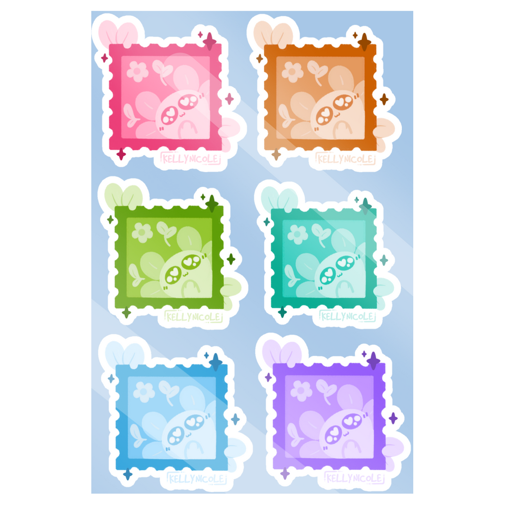 Spud the Axolotl Stamps Glossy Coated Paper Stickers Sheet