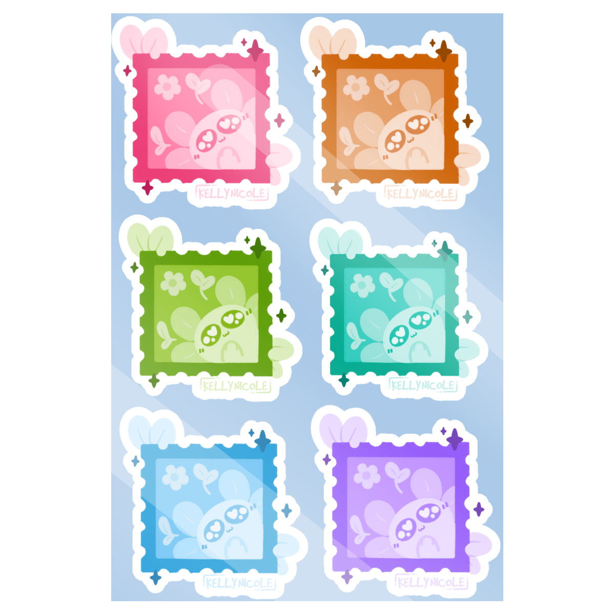 Spud the Axolotl Stamps Glossy Coated Paper Stickers Sheet