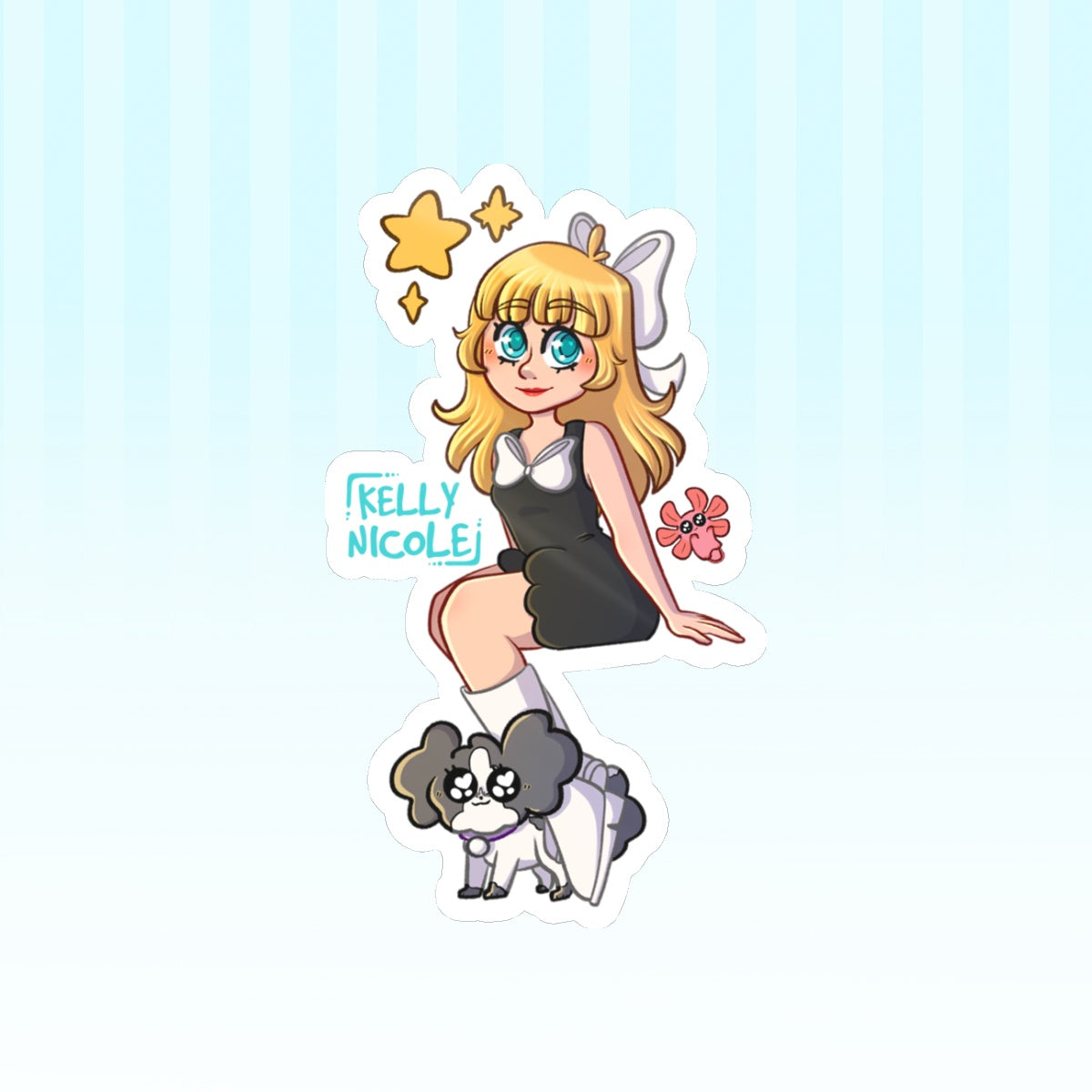Kelly Nicole, Spud the Axolotl, and Oreo Glossy Sticker