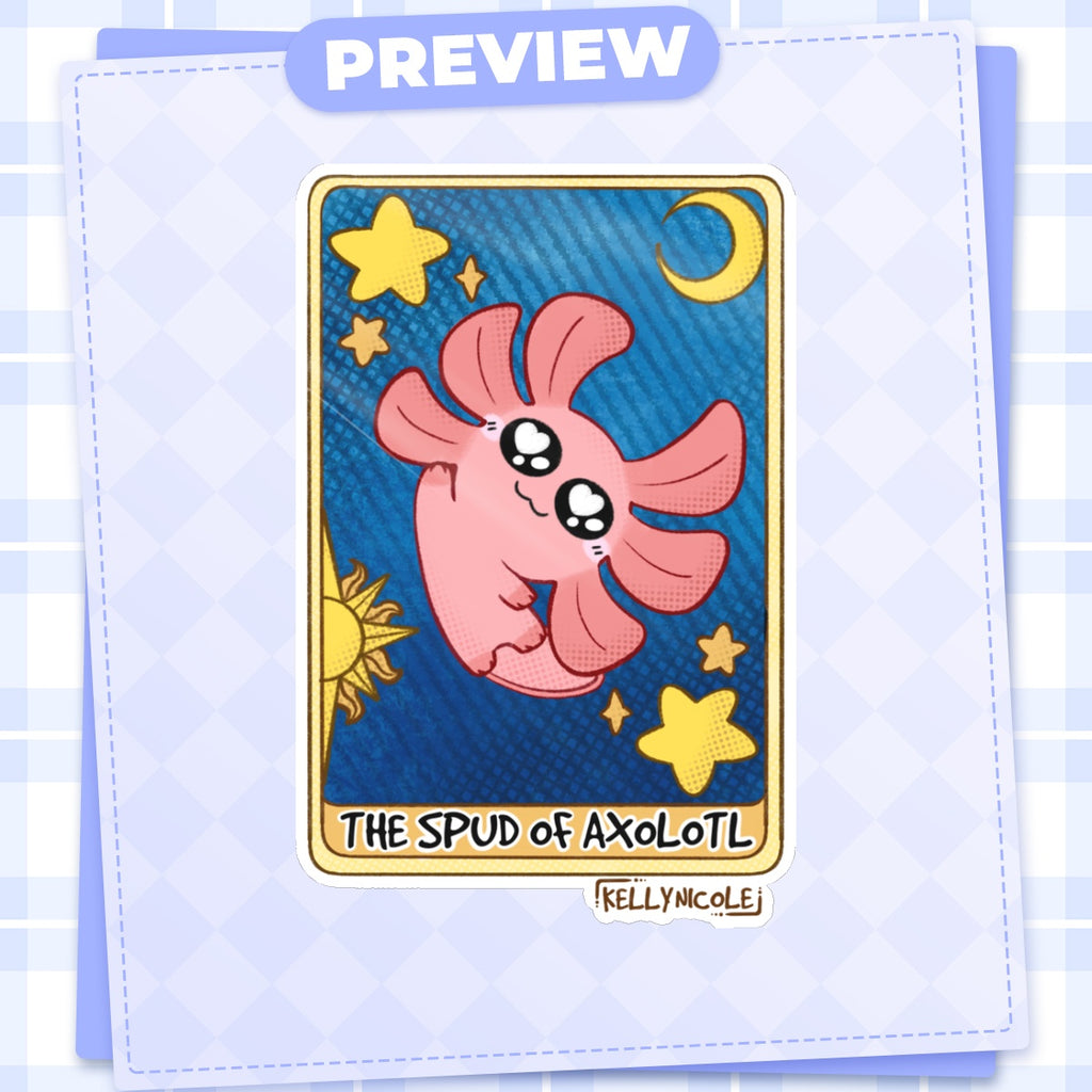 Spud the Axolotl Tarot Card Glossy Sticker