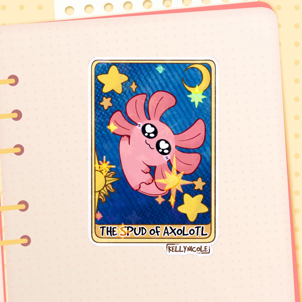 Spud the Axolotl Tarot Card HoloStar Sticker