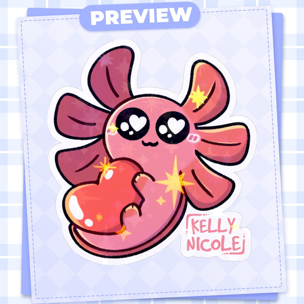 Spud The Axolotl Love Emote HoloStar Sticker