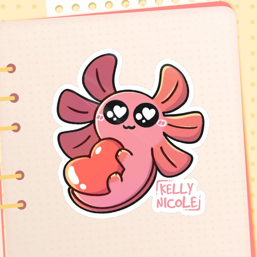 Spud The Axolotl Love Emote Glossy Sticker