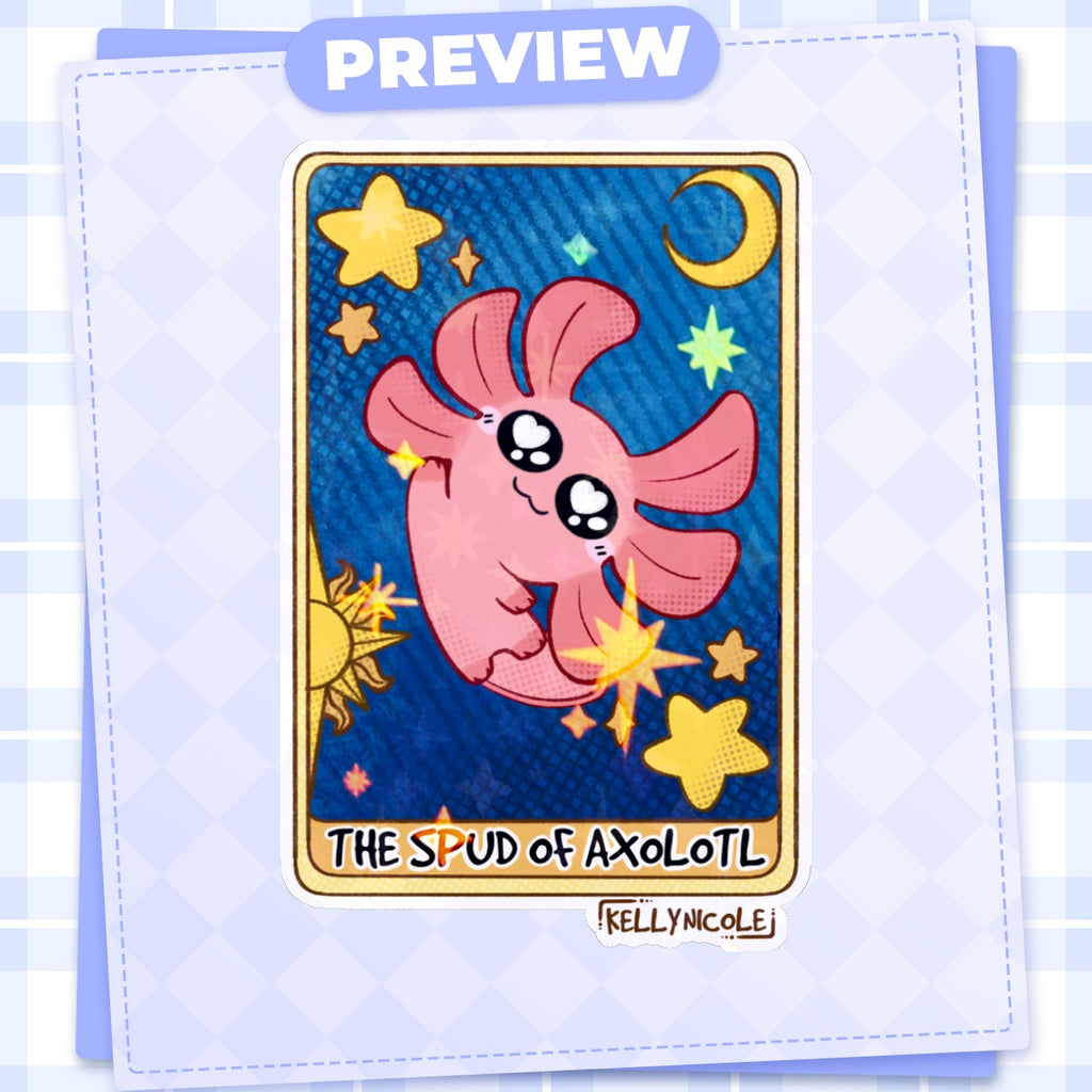 Spud the Axolotl Tarot Card HoloStar Sticker