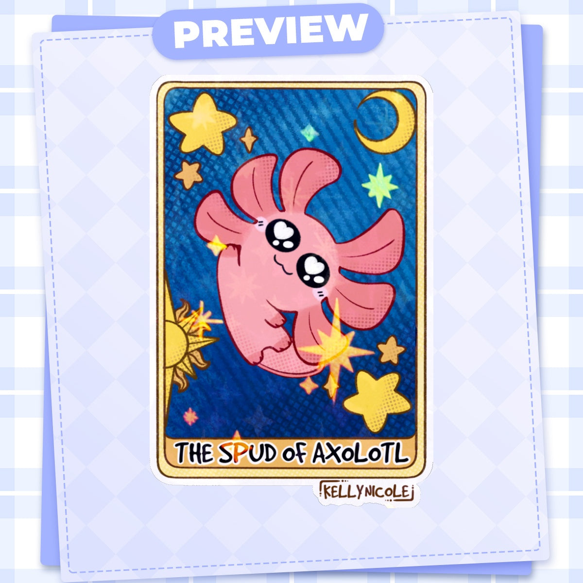 Spud the Axolotl Tarot Card HoloStar Sticker