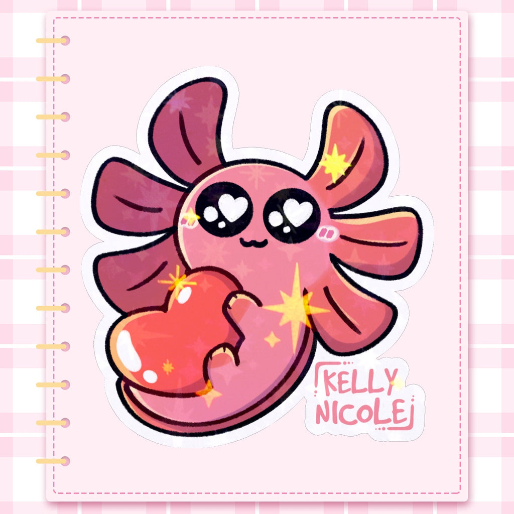Spud The Axolotl Love Emote HoloStar Sticker