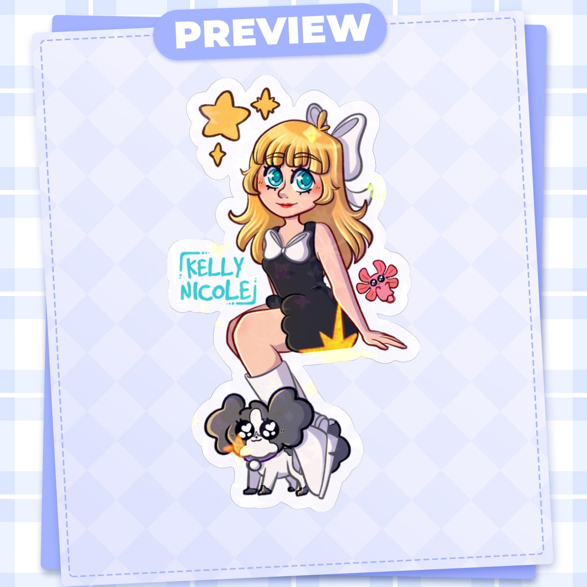 Kelly Nicole, Spud the Axolotl, and Oreo HoloStar Sticker