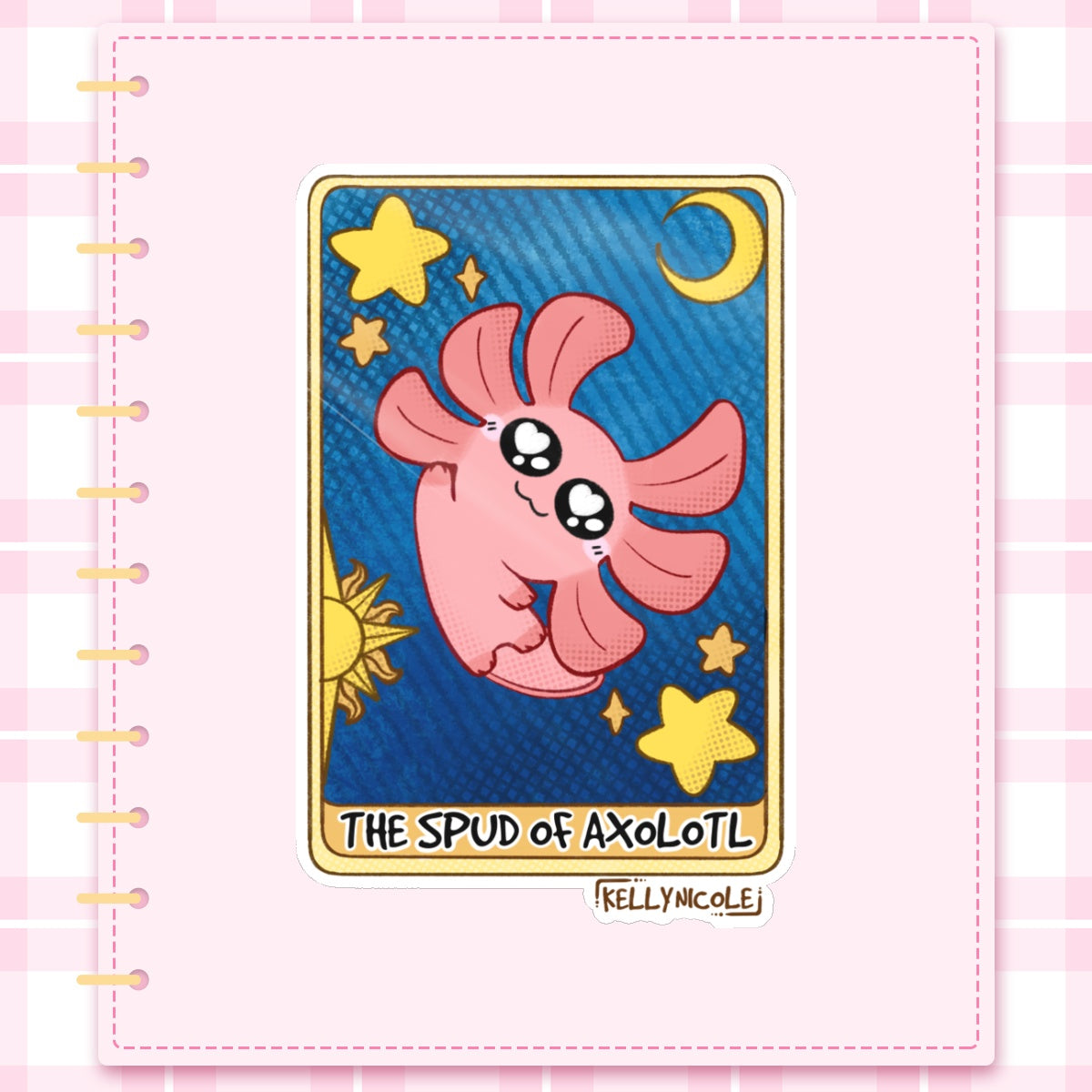 Spud the Axolotl Tarot Card Glossy Sticker