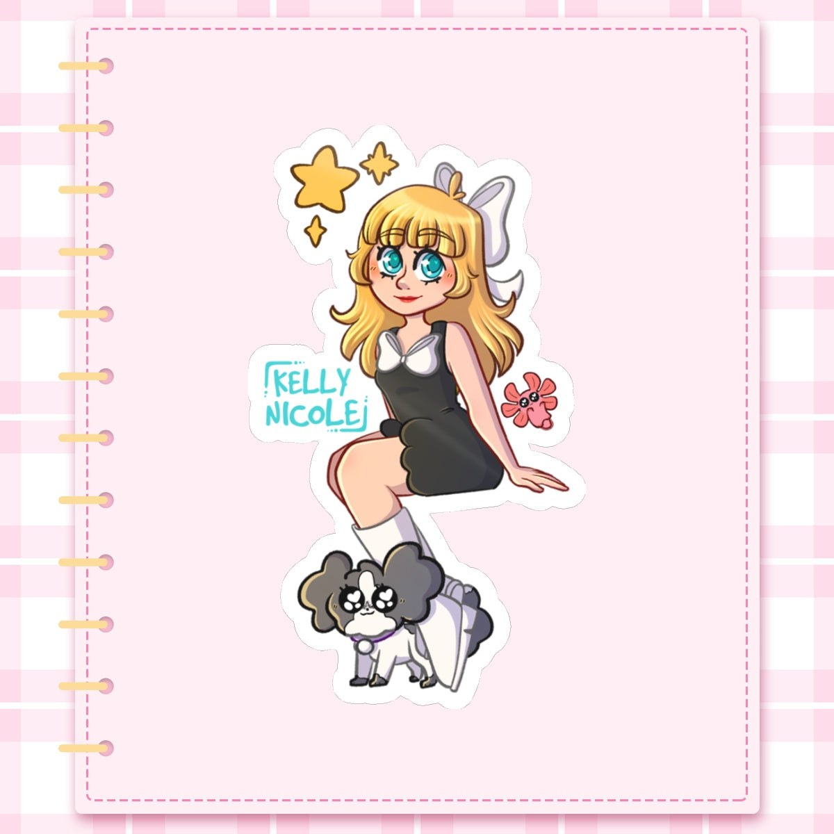Kelly Nicole, Spud the Axolotl, and Oreo Glossy Sticker