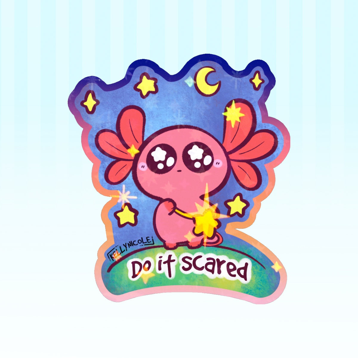 Spud the Axolotl Do It Scared HoloStar Sticker