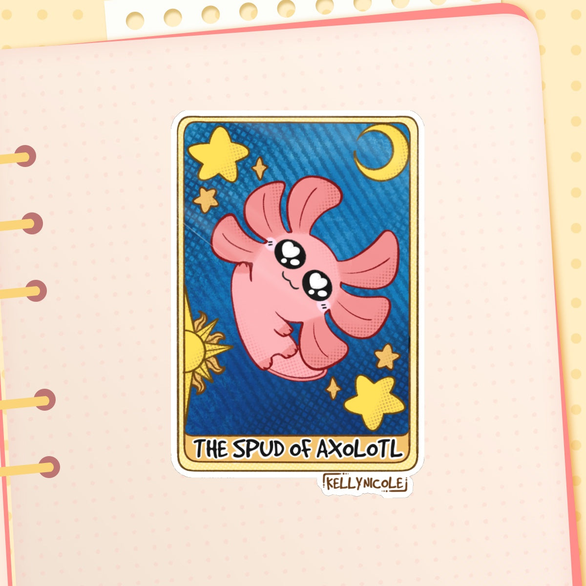 Spud the Axolotl Tarot Card Glossy Sticker