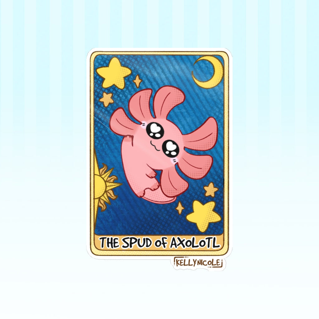 Spud the Axolotl Tarot Card Glossy Sticker