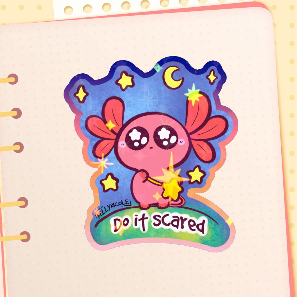 Spud the Axolotl Do It Scared HoloStar Sticker