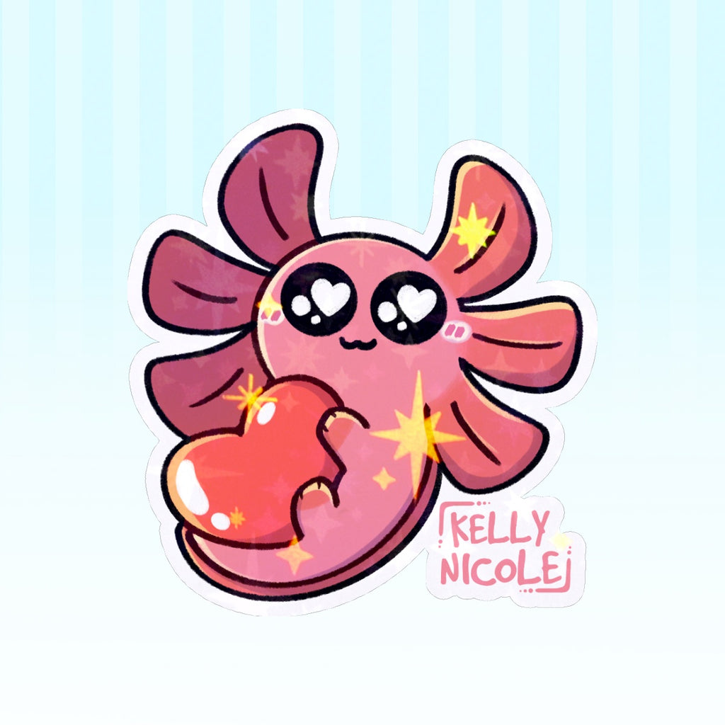Spud The Axolotl Love Emote HoloStar Sticker