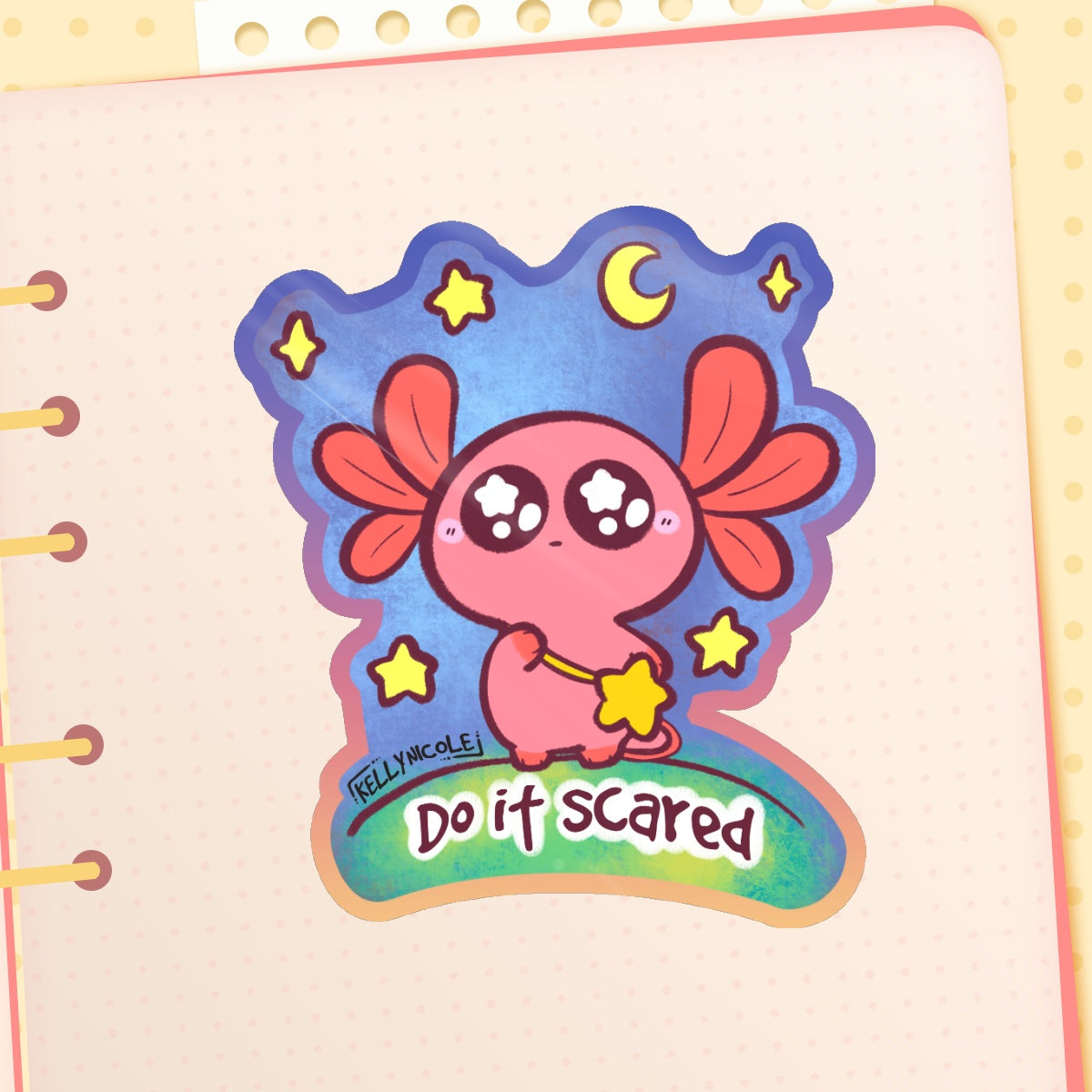 Spud the Axolotl Do It Scared Glossy Sticker