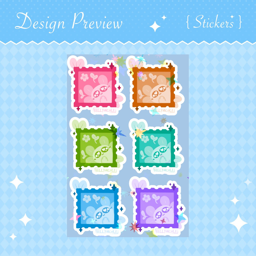 Spud the Axolotl Stamps HoloStar Coated Paper Stickers Sheet
