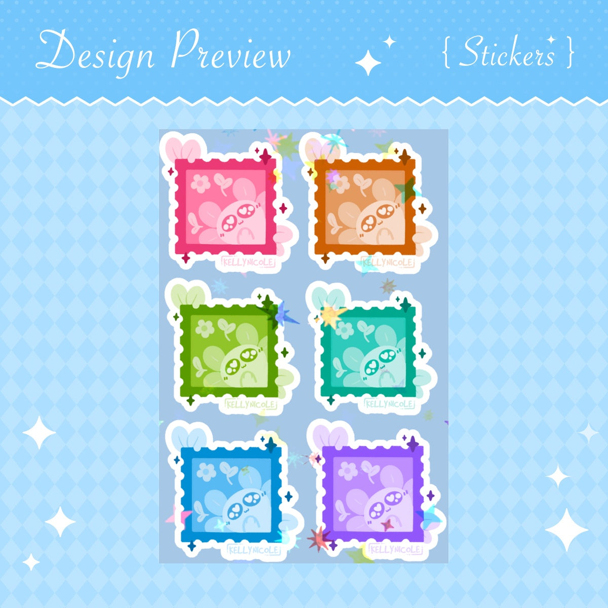 Spud the Axolotl Stamps HoloStar Coated Paper Stickers Sheet