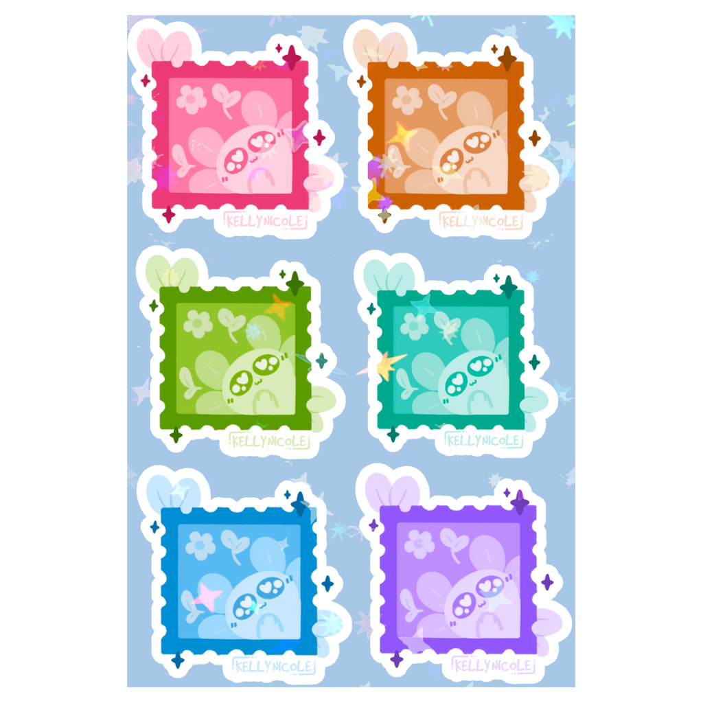 Spud the Axolotl Stamps HoloStar Coated Paper Stickers Sheet