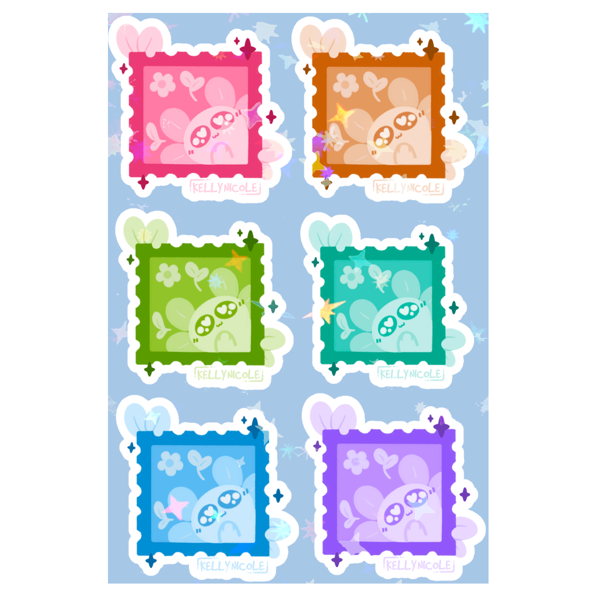 Spud the Axolotl Stamps HoloStar Coated Paper Stickers Sheet
