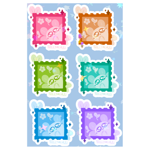 Spud the Axolotl Stamps HoloStar Coated Paper Stickers Sheet